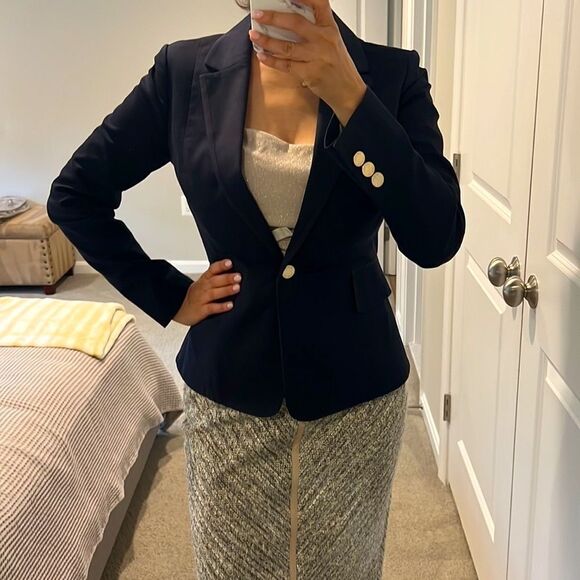Tory Burch Blazer Pierre Navy Blue One Button Blazer - Picture 1 of 8